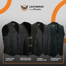 Herren klassische schwarze Biker-Stil Echtleder Motorradweste abgeschnittene Westen