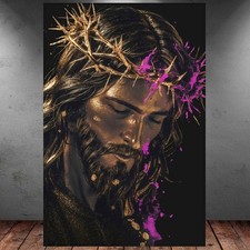 LEINWAND BILD ER XXL ABSTRAKT JESUS CHRISTUS GESICHT GOLD BUNT WAND POSTER P1868