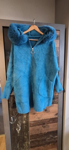 Damen teddyfleece mantel blau - teddyfleece,