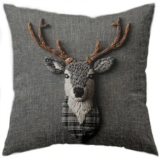 Deko Kissen + Füllung Hirsch Kurzplüsch 45x45 cm Sofakissen Landhaus Geschenk