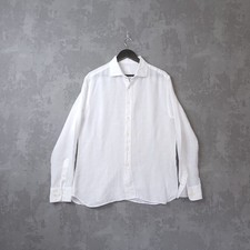 120% Lino Hemd Herren Gr. XL weiß Leinen Kragen Langarm Freizeit Knopfleiste