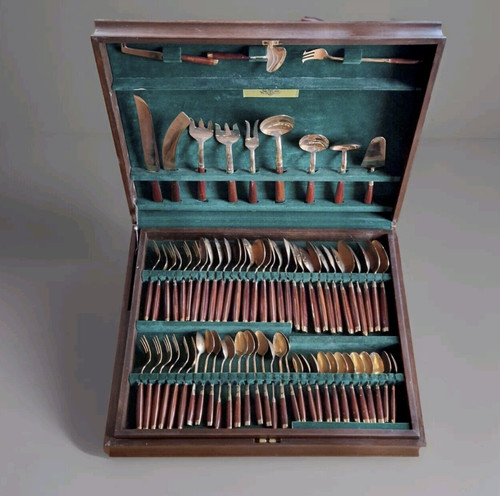Besteck set retro messing holz - besteck,