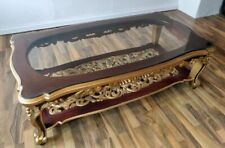POMPÖSER COUCHTISCH GLASTISCH TISCH MAHAGONI-HOLZ BRAUN-GOLD 159X84 BAROCK-STIL