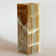 Onyx Marmor Vase Blockvase 4 kant Vintage Naturstein beige marmoriert