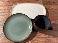 Nr. 190 Kaffee-Set, Tasse, Teller, Servierteller, grau/salbei/blau 3-tlg.