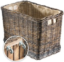 Kaminholzkorb aus Rattan-Krabu - mit Jutefutter und stabilen Rollen ausgestattet