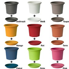 Blumentopf mit Untersetzer 9 Farben und 12 Größen 13 bis 60 cm Kübel Blumenkübel