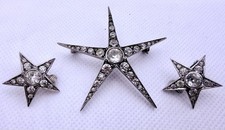 Stern Schmuckset 835 Silber – Brosche & Schraub Ohrringe mit Kristall / Diamant