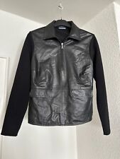 Orwell Pullover Jacke Leder Merino Wolle M 38 schwarz