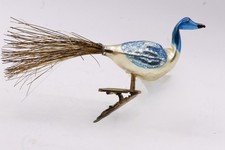 Antiker BAUMSCHMUCK Vogel BLAU mit Clip mundgeblasenes Glas handbemalt Gablonz?