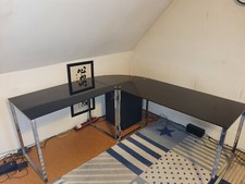 Schwarzer Glas Eckschreibtisch