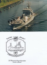 Bundesmarine,A513 Tender RHEIN, 3.Minensuchgeschwader, Foto mit Schiffstempel