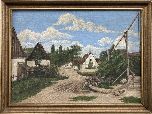 ölbild dorfstraße mit alten - dorfstraße,