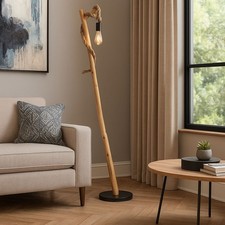 Stehlampe Stehleuchte Holzleuchte Hanfseil braun Metall schwarz Landhaus H 150cm