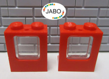 (A6/5/2) Lego 2x 2377c02 Fenster rot Scheibe trans klar 10183