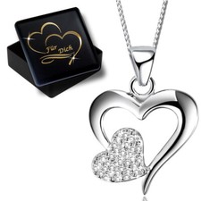 Damen Halskette mit Herz echt 925er Silber Anhänger Gravur Schmuck Box für Frau