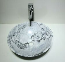 MARMOR STEIN RUNDES WASCHBECKEN WASCHSCHALE 41 CM LUXUS BADEZIMMER KALA WEISS GRAU UK