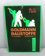 altes Werbeschild Goldmann Baustoffe Pforzheim Kalender Thermometer Papp Werbung