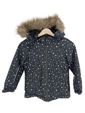 Tchibo Kinder Winterjacke Gr. 128 Schwarz Punkte Kapuze Fellbesatz Outdoor