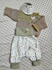 4teiliges Set ca. Gr. 50/56 Strickjacke+ Baby Hose Pumphose Mitwachshose + Halst