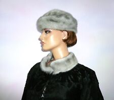 Vintage Echt Nerz Pelz Silber Grau Saphir Hut für Jacke Mantel Vison Hopka M - L