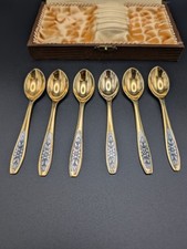 6 Russische Löffel aus 875er Silber mit Niello-Dekor und Vergoldung