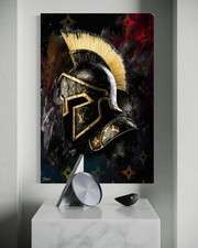 Spartaner Leinwand Bild Farbig Kunst Stil Sparta Leonidas Legionär LV Helm Luxus