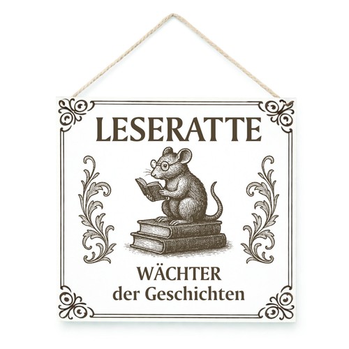 Holzschild leseratte wächter - holzschild,