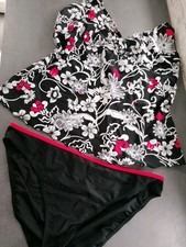 🖤 Zauberhafter Tankini Gr. 48 Oberteil mit Hose  👙 Schwarz Weiß mit Rot 🖤