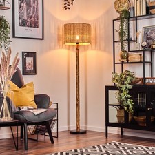 Boho-Style Stehlampe & Stehleuchte aus Holz und Metall, Korbgeflecht/Rattan