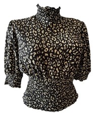 Damen Mädchen Only Shirt Gr. M Stretch schwarz beige,Clubbing Top, Leopardmuster