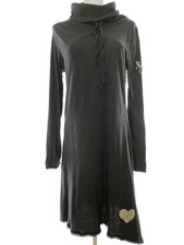 CHILLNORWAY Strickkleid für Damen Spitzenstickerei Grau M Langer Ärmel Baumwolle