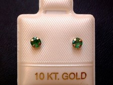 Feinste Smaragd Ohrstecker - 3 mm - 10 Kt. Weiß Gold 417 - Ohrringe Brillant Cut