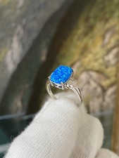 925 Sterling Silber Damen Ring - Synth. blauer Opal - Größe 55