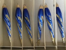 6 blaue Eiszapfen Christbaumkugel Weihnachtskugel Christbaumschmuck Glas 25/93