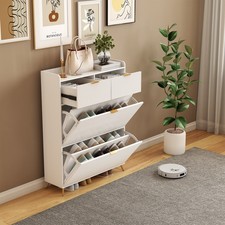 Schuhschrank Schuhregal Schuhkipper Schmal Schuhschrank mit 2 Schublade Weiß