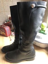 Stiefel HUGO BOSS Hoch Elegant Leder Schwarz Zeitlos Flache Sohle 37 Reiter Stil