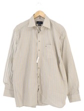 Lorenzo Calvino Business Hemd Herren Beige Gestreift Langarm Baumwolle Gr. 41