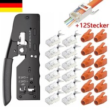 RJ45 Crimpzange + 12 Cat7 Stecker Set Netzwerk Werkzeug Lan Kabel Zange Cat 7 /6