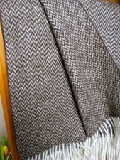 SALE!!Wolldecke Plaid 140x200cm Wohndecke   100%Wolle  Dunkelbraun / Weiß