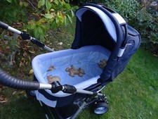 Retro Nostalgie Hartan Kinderwagen große feste Wanne Teddy Bär blau limitiert