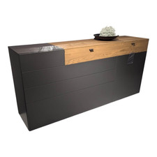Die Hausmarke Sideboard Cairano Schiefer Schwarz Absetzung Raucheiche Massiv