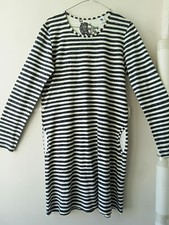 Nanso schwarz gestreiftes Baumwollmodal T-Shirt Kleid mit langen Ärmeln, Größe S