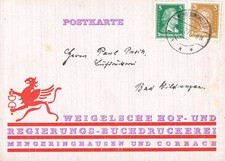 E 1689 schöne Geschäftskarte der Druckerei Weigel in Mengeringhausen und Corbach