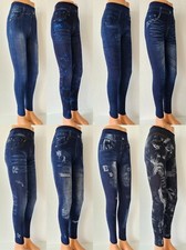 Damen Leggins Hose Gr.36-42 Jeans-Optik- Leggings mit Muster Strech  60% Cotton