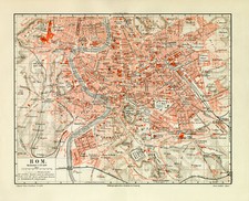 Rom historischer Stadtplan Karte Lithographie ca. 1907 antike Stadtkarte