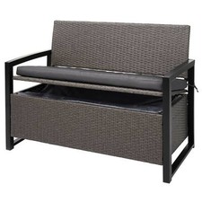 B-Ware Poly-Rattan 2er Sitzbank MCW-F39, Bank Staufach, grau-meliert Kissen grau