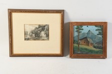 C25Z48- Tuschemalerei Waldsee sign. E. Berend 1852 u Hinterglasbild