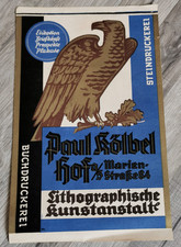 Kleines altes Werbeplakat Buch und Steindruckerei Paul Kölbel Hof Marienstr. 84