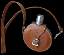 Feldflasche, Jagdflasche  mit Lederhalfter Inkl. Schulterriemen & Gürtelschlaufe